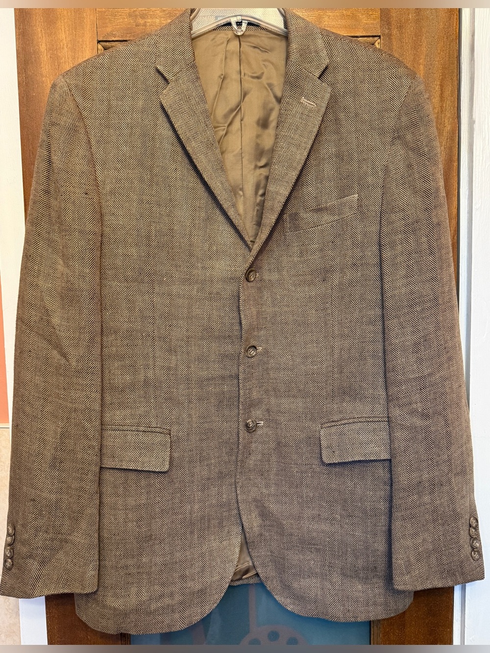 Polo Ralph Lauren Brown Herringbone Tweed Blazer 3-Button Sport Coat Jacket 42 L